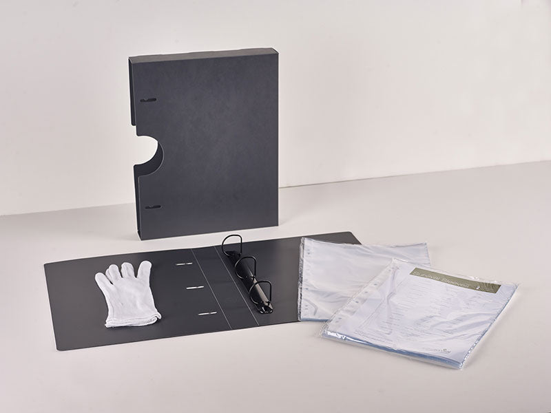 A4 Document kitcharcoal binder/slipcase.c/w 50 sleeves as specified